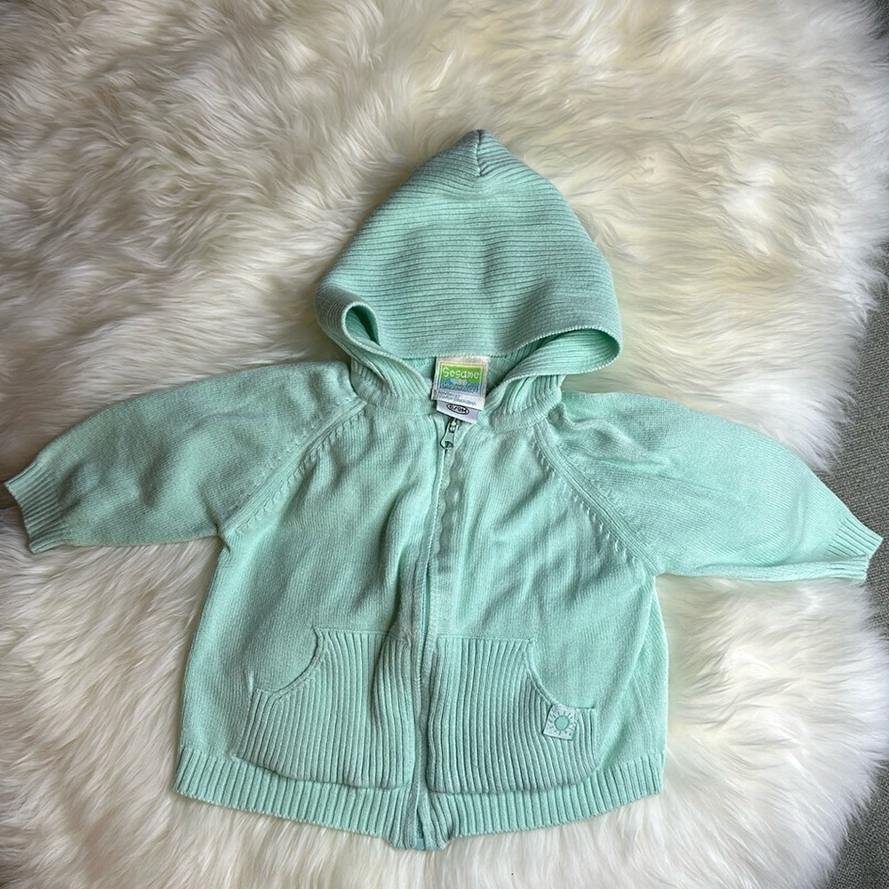 6-9M Vintage sesame Beginnings mint cardigan hoodie zip up sweater
